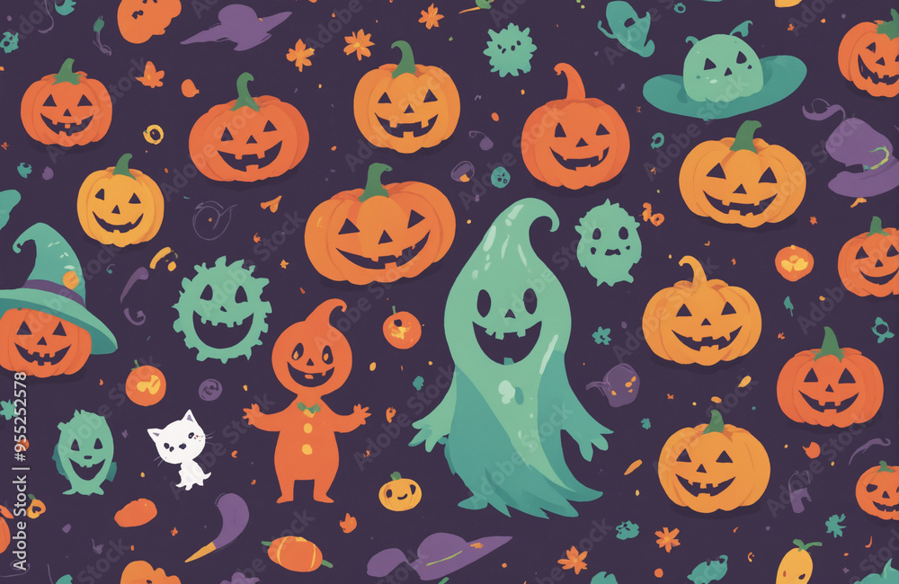 cute halloween festival illustration pattern background cartoon with ghost and pumpkin cute halloween festival illustration pattern background cartoon with ghost and pumpkin