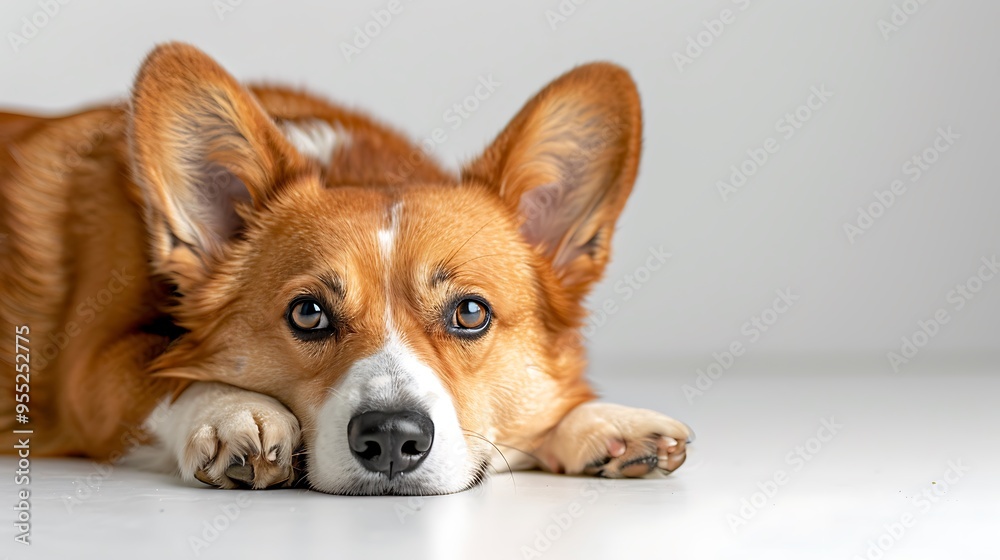 Adorable Cardigan Welsh Corgi Lying Down on White Background Adorable Cardigan Welsh Corgi Lying Down on White Background