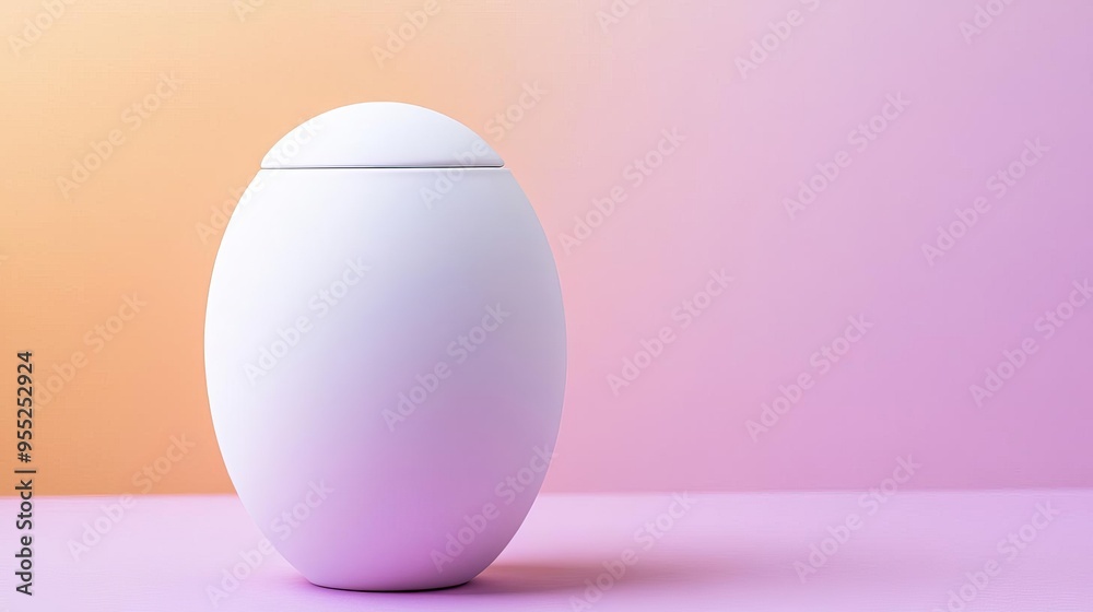 White ceramic egg-shaped container on pink and orange background. White ceramic egg-shaped container on pink and orange background.