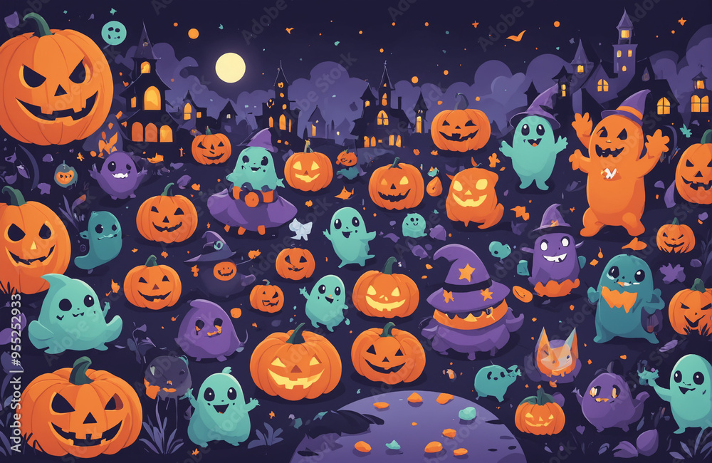 cute halloween festival illustration pattern background cartoon with ghost and pumpkin cute halloween festival illustration pattern background cartoon with ghost and pumpkin