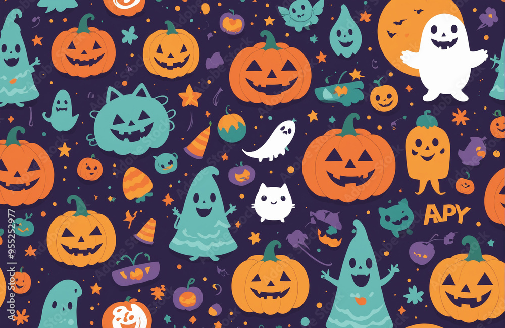 cute halloween festival illustration pattern background cartoon with ghost and pumpkin cute halloween festival illustration pattern background cartoon with ghost and pumpkin