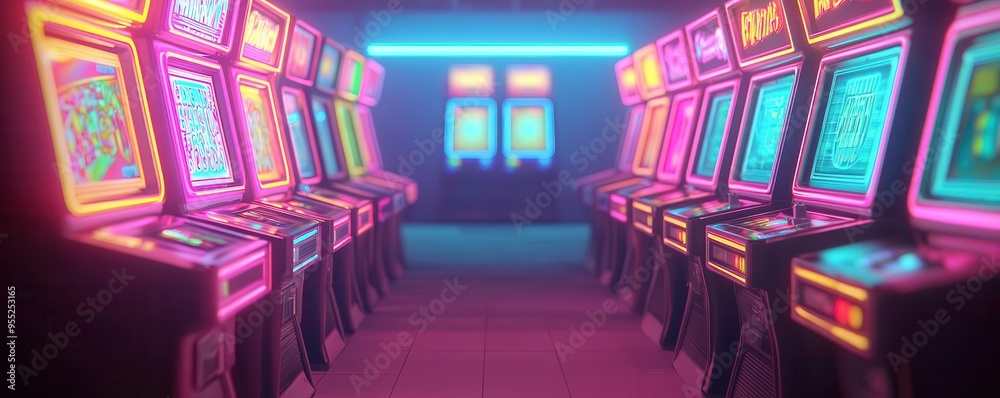 A vibrant arcade filled with glowing slot machines, neon lights, and colorful screens, inviting players to experience excitement. A vibrant arcade filled with glowing slot machines, neon lights, and colorful screens, inviting players to experience excitement.