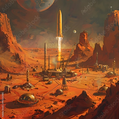 CryptocurrencyPowered Rocket Launch from Martian Colony Settlement photo