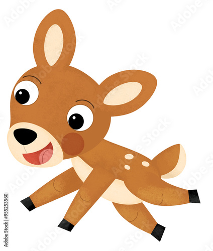 cartoon scene with farm animal deer roe forest animal isolated illustration for kids