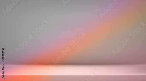 3d abstract autumn studio room background. Orange sunray on grey gradient empty wall backdrop. Back ground horizontal mockup product season presentation. Empty scene platform. Vector illustration