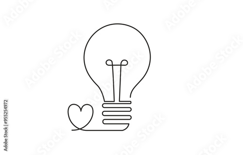 continuous line drawing of electric light bulb for modern design.