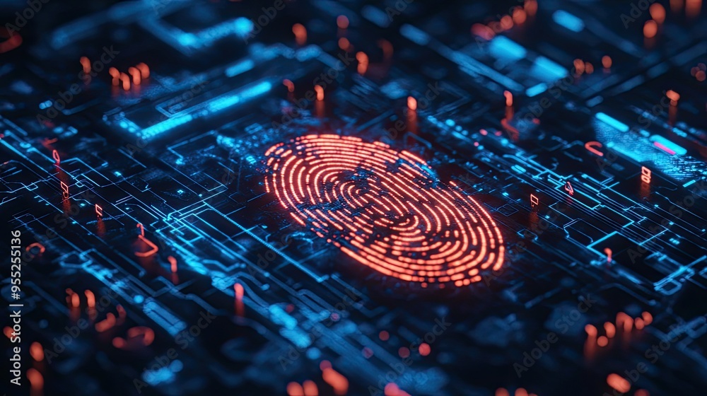 Digital security interface with a highlighted fingerprint icon, emphasizing the importance of personal data protection