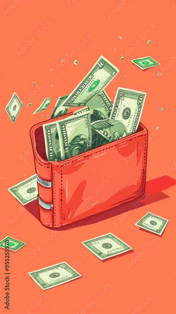 Φωτογραφία A Red Wallet Overflowing with Cash: A Minimalist Illustration of Abundance and Financial Success