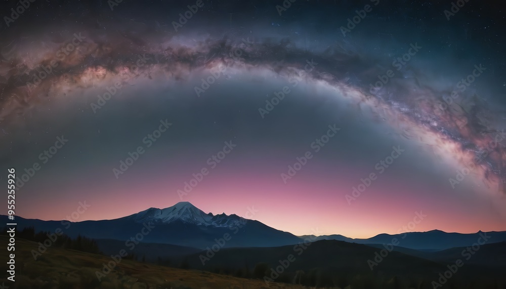 Milky Way arching over a mountain range at dusk. Milky Way arching over a mountain range at dusk.