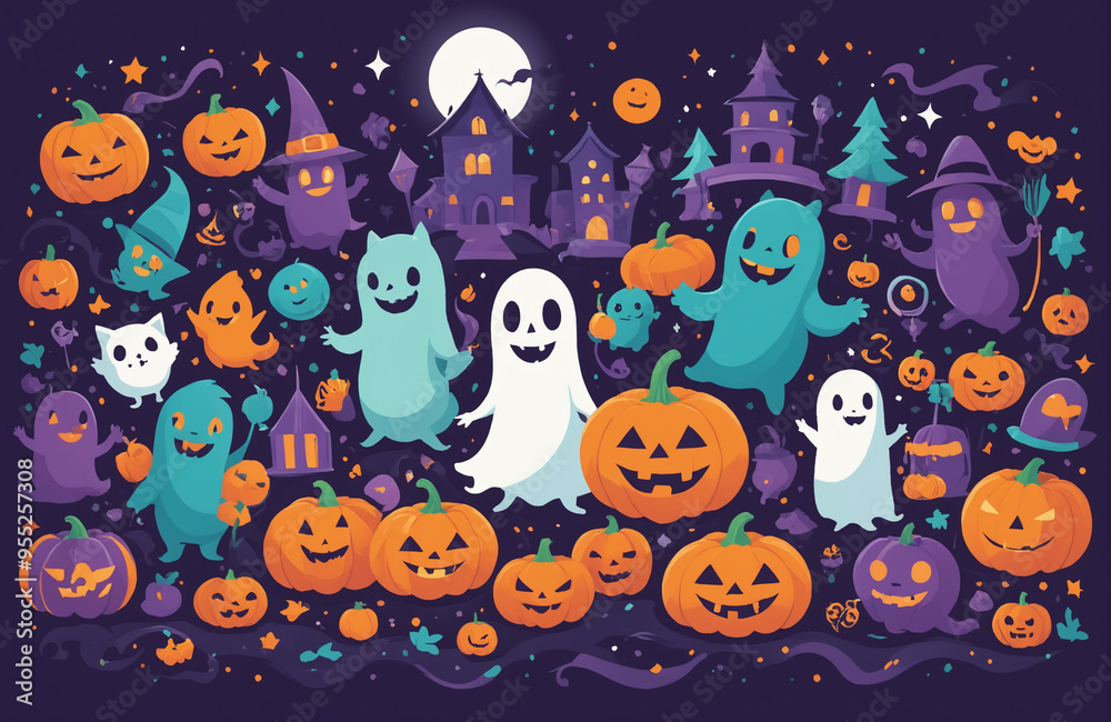 cute halloween festival illustration pattern background cartoon with ghost and pumpkin cute halloween festival illustration pattern background cartoon with ghost and pumpkin