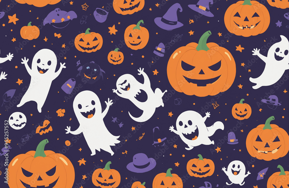 cute halloween festival illustration pattern background cartoon with ghost and pumpkin cute halloween festival illustration pattern background cartoon with ghost and pumpkin