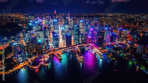 Wallpaper Mural Aerial view of Sydney during Vivid Sydney, with the entire city aglow in a kaleidoscope of colors. Landmarks and skyscrapers are bathed in vibrant light Torontodigital.ca