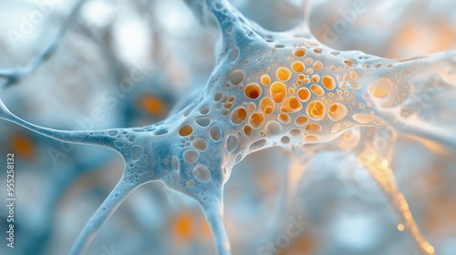 A cross-section of a plant cell, showcasing organelles like chloroplasts and mitochondria, with a soft blue background. photo