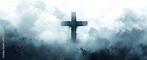 “A Large Cross in the Center of an Abstract Background, Symbolizing Faith, Spirituality, and Redemption, Perfect for Religious Art, Inspirational Themes, and Christian Symbolism in a Bold and Contempo photo