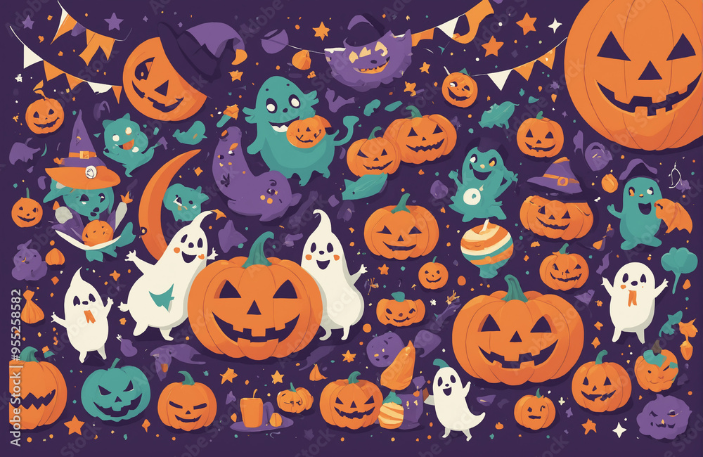 cute halloween festival illustration pattern background cartoon with ghost and pumpkin cute halloween festival illustration pattern background cartoon with ghost and pumpkin