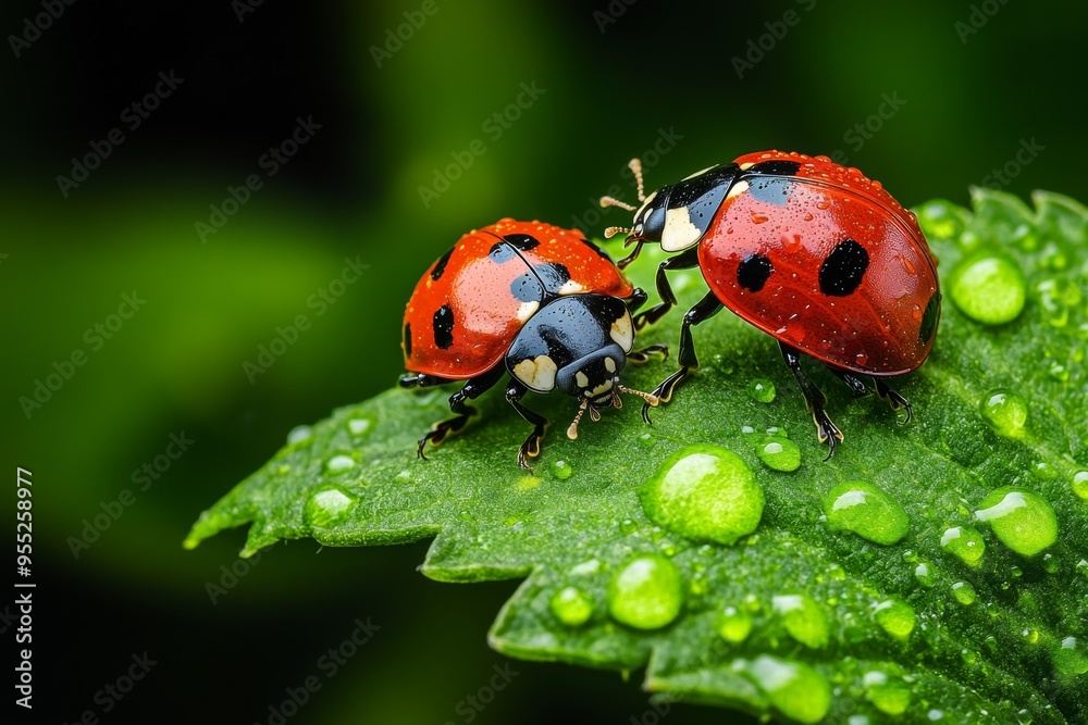 Fototapeta premium Ladybugs, natural pest control, gardeners’ friends help maintain the balance in a healthy garden