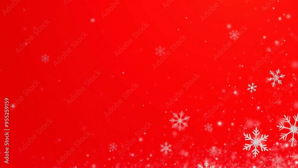 Red festive background with falling snowflakes and soft bokeh Red festive background with falling snowflakes and soft bokeh