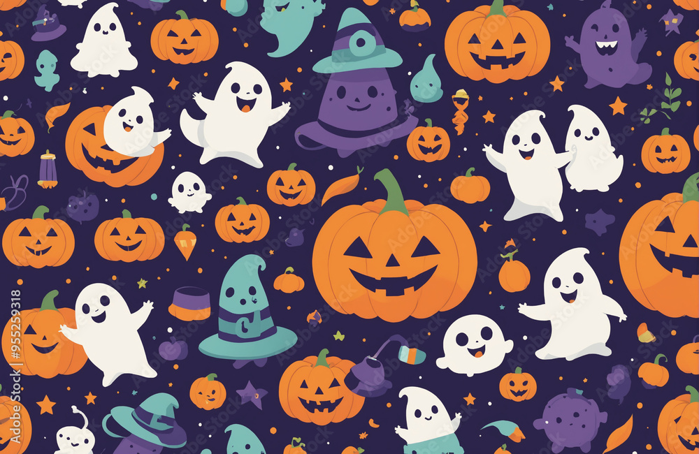 cute halloween festival illustration pattern background cartoon with ghost and pumpkin cute halloween festival illustration pattern background cartoon with ghost and pumpkin
