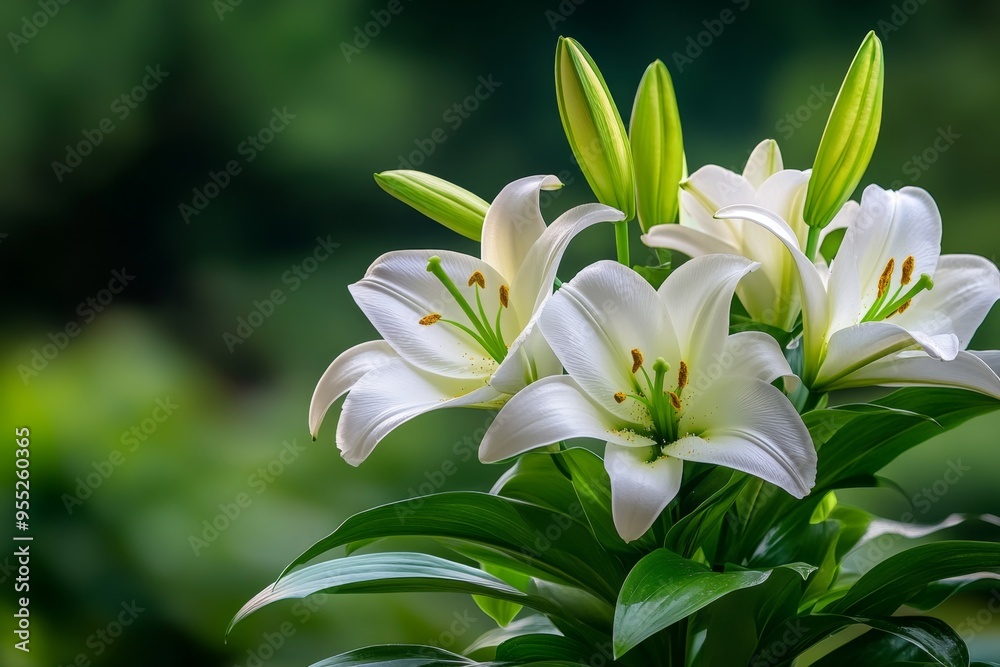 Fototapeta premium Lilies, Easter lilies, symbols of resurrection are deeply associated with religious traditions