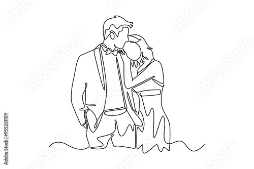 Continuous one line drawing wedding concept. Doodle vector illustration.