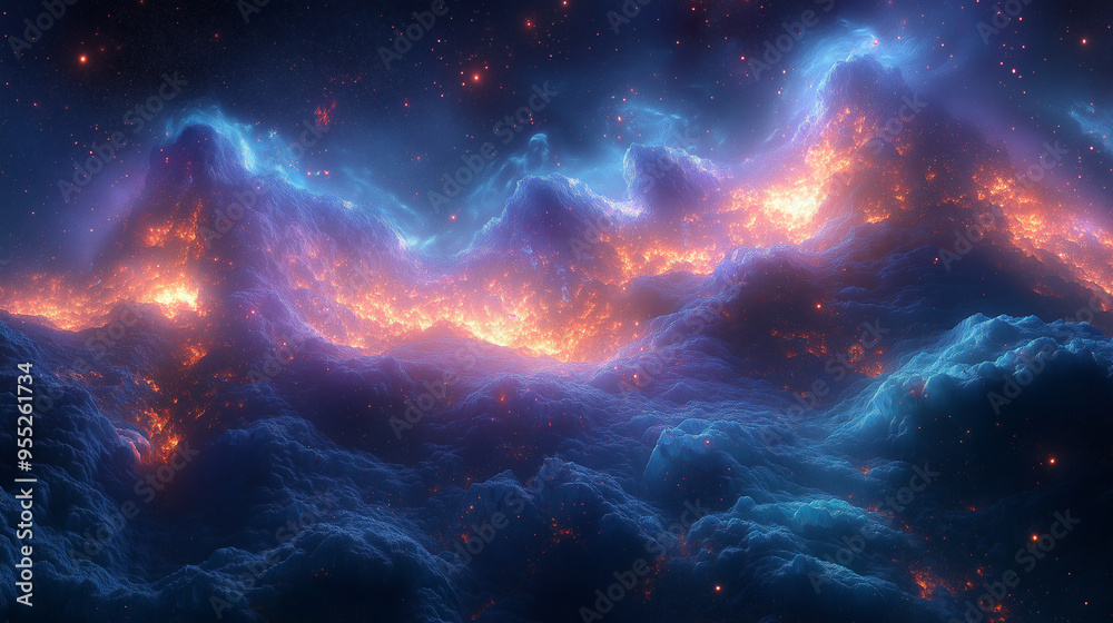 Fototapeta premium A beautiful blue and orange galaxy with many stars