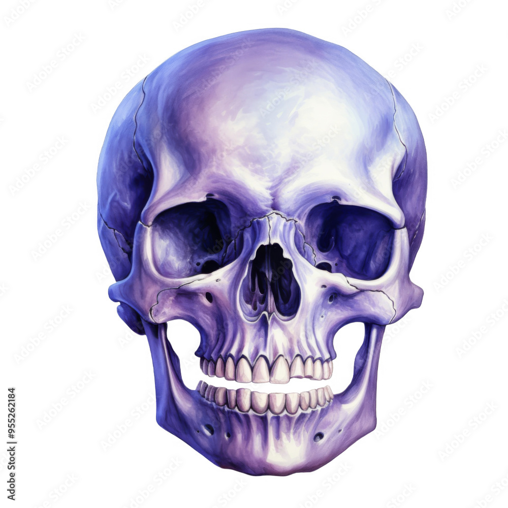 Obraz premium A Purple Human Skull with Visible Teeth