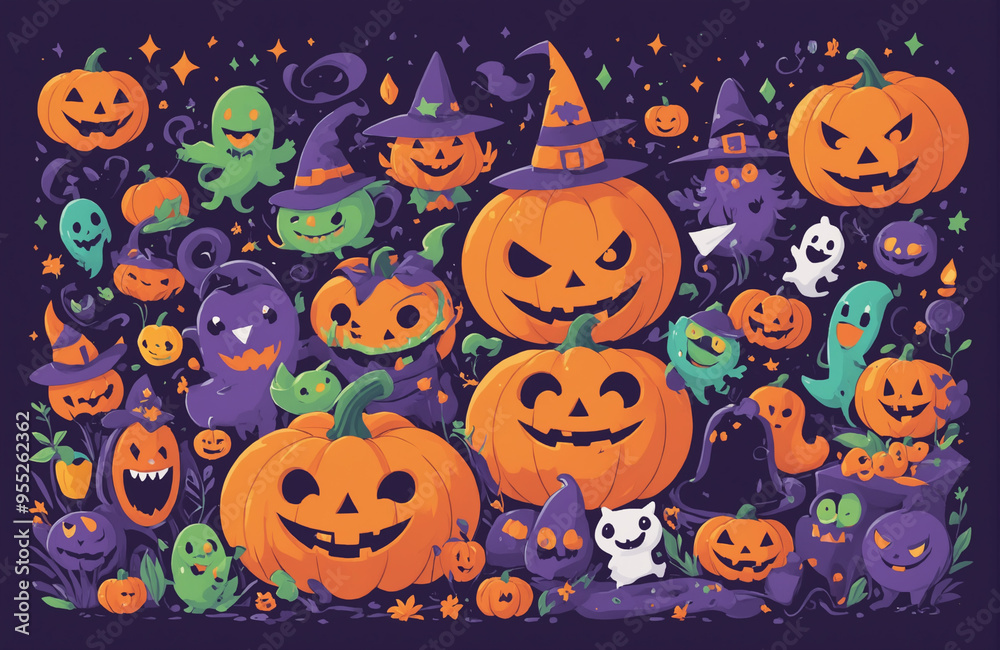cute halloween festival illustration pattern background cartoon with ghost and pumpkin cute halloween festival illustration pattern background cartoon with ghost and pumpkin