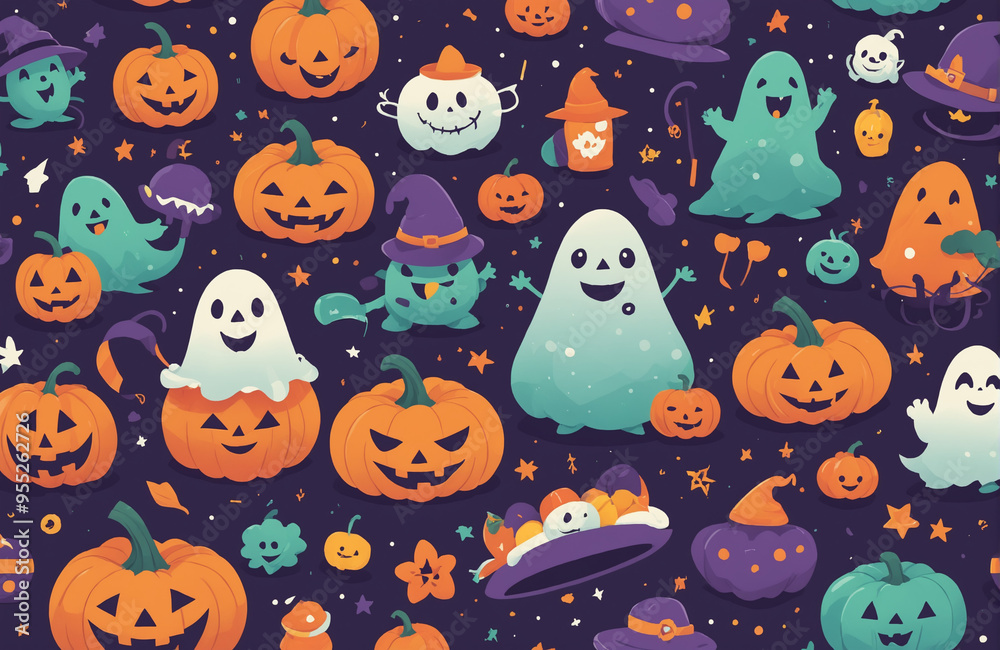 cute halloween festival illustration pattern background cartoon with ghost and pumpkin cute halloween festival illustration pattern background cartoon with ghost and pumpkin