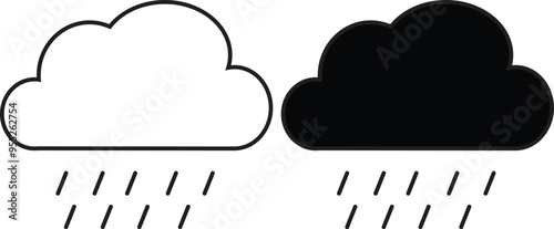 Weather condition icon related to weather forecast. clouds, sun shining, cloudy, rainy used for web designing. A selection of weather icons isolated on white with transparent background.