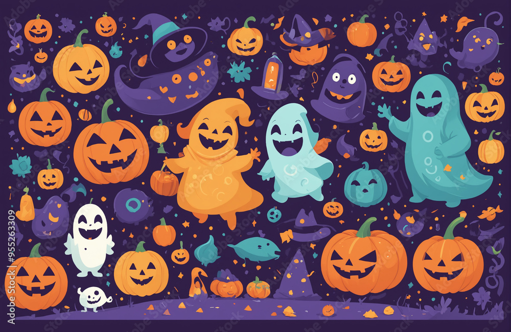 cute halloween festival illustration pattern background cartoon with ghost and pumpkin cute halloween festival illustration pattern background cartoon with ghost and pumpkin