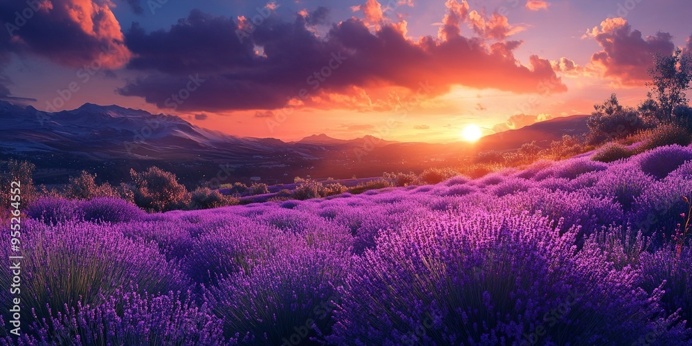 The Sun Sets Over a Lavender Field The Sun Sets Over a Lavender Field