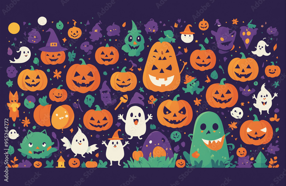 cute halloween festival illustration pattern background cartoon with ghost and pumpkin cute halloween festival illustration pattern background cartoon with ghost and pumpkin