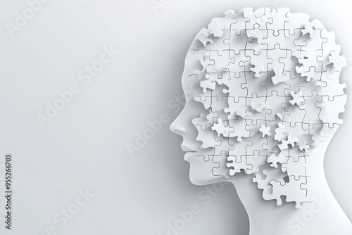 Neural adaptation Diffusion tensor imaging White silhouette of a head composed of puzzle pieces representing the intricacy of thought processes and the complexity of problem solving