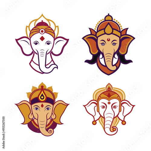 Lord Ganesh head logo vector illustration on white background artwork, Lord Ganesha icon.
