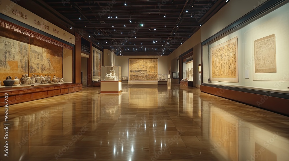 The empty halls of the National Museum of China, with no visitors, just the grand displays and artifacts. The empty halls of the National Museum of China, with no visitors, just the grand displays and artifacts.