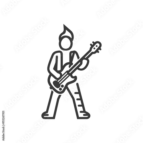 Line Drawing of Person Playing a Bass Guitar