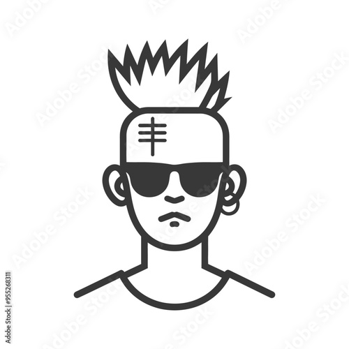 Line Drawing of a Man with a Spiky Haircut and Sunglasses