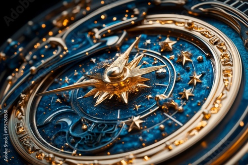 Zodiac signs in a celestial clock, captured in an artwork where the zodiac signs are part of a cosmic clock, marking the passage of time and the cycles of the stars