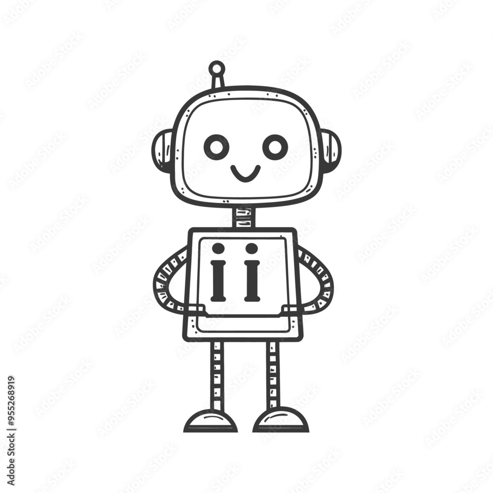 Hand drawn illustration of a friendly robot with antenna Hand drawn illustration of a friendly robot with antenna