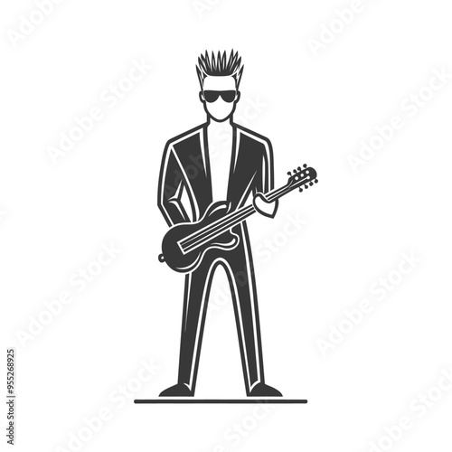 Silhouette of a Man with Spiky Hair Playing Guitar