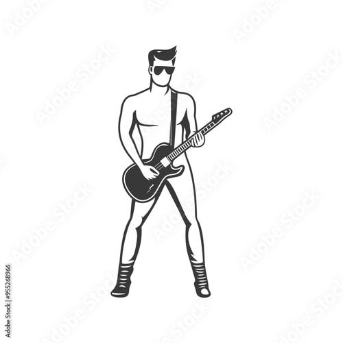 Shirtless Man in Sunglasses Playing Electric Guitar