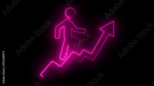 Neon man character icon  man walk icon with animation on black bdackground photo