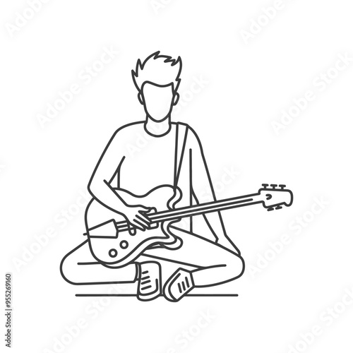 Line Drawing of a Person Playing an Electric Guitar photo