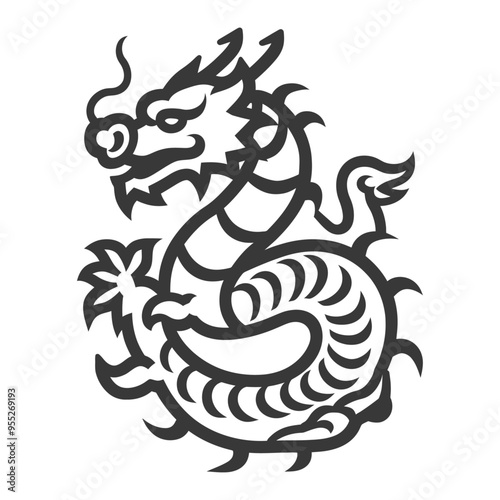 Stylized Black and White Dragon Illustration