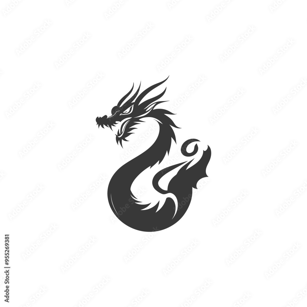 Silhouette of a Fierce Dragon with Spikes and Fangs Silhouette of a Fierce Dragon with Spikes and Fangs