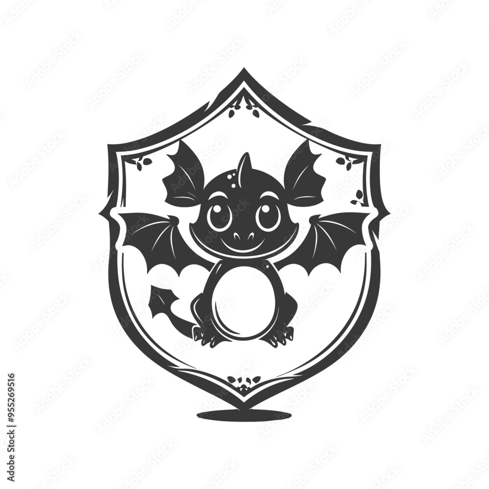 Cute Cartoon Dragon in a Shield Cute Cartoon Dragon in a Shield