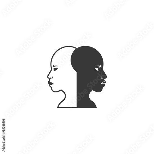 Two Intertwined Faces One Black and One White in Profile