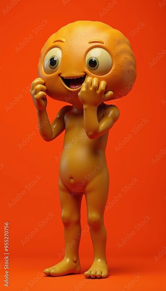 A playful, cartoonish character with a smiling face and round orange head, perfect for children's products, animations, or marketing materials. A playful, cartoonish character with a smiling face and round orange head, perfect for children's products, animations, or marketing materials.