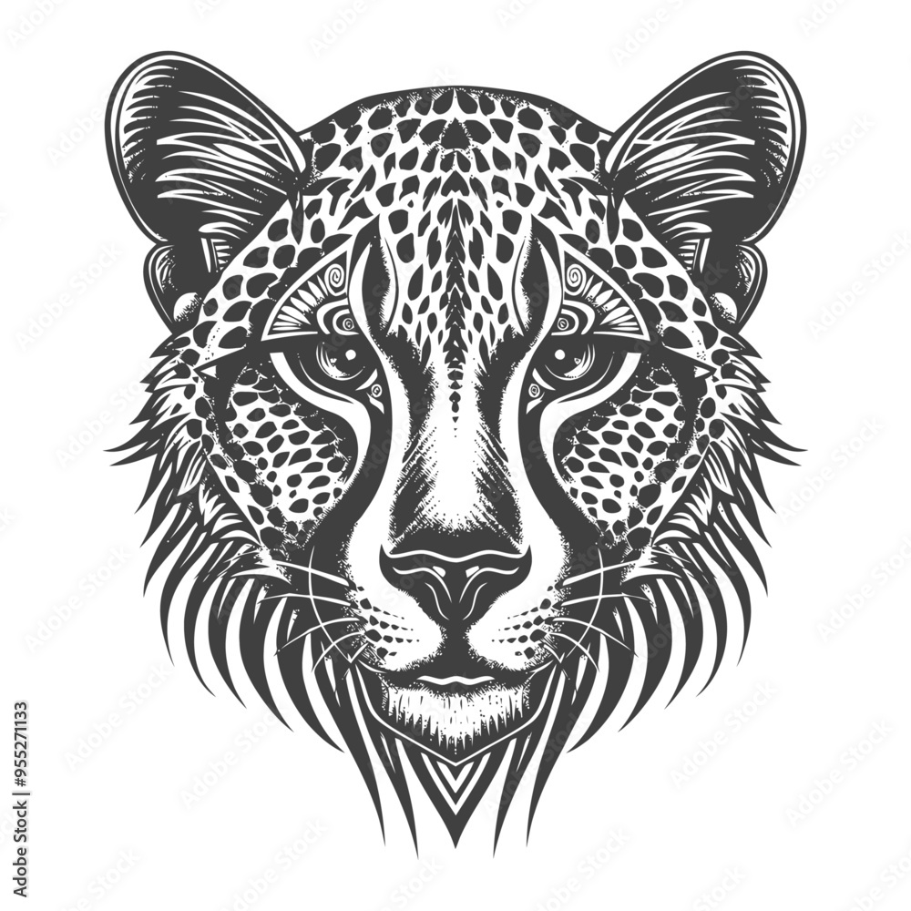 Obraz premium Detailed Black and White Illustration of a Cheetahs Head