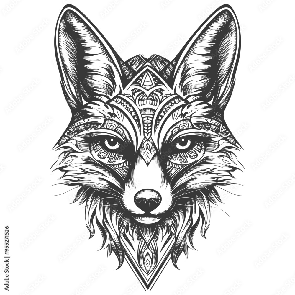Fototapeta premium Ornate Fox Head Illustration with Detailed Pattern
